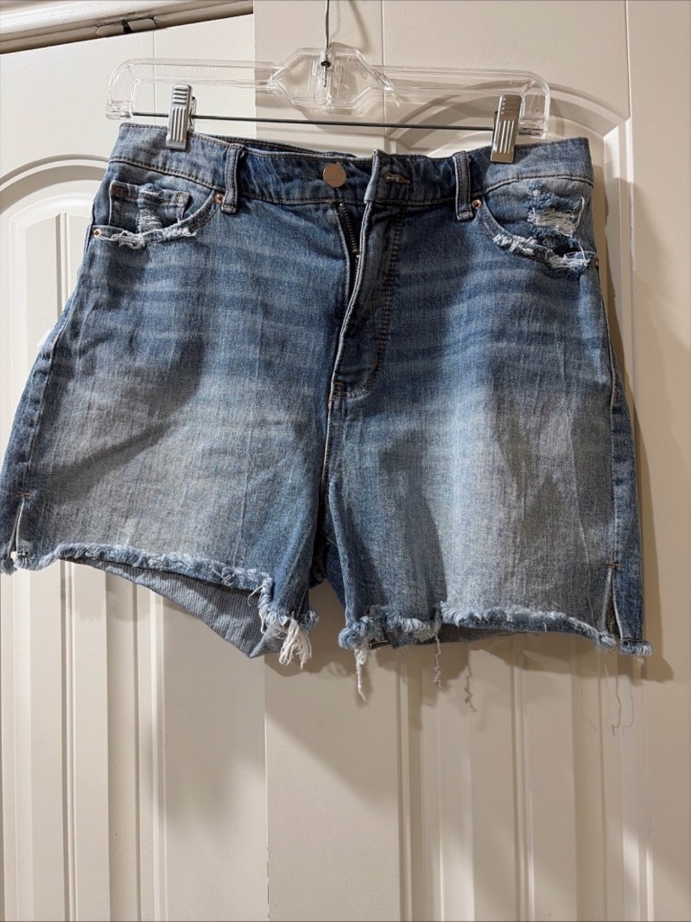 BKE Distressed Light Blue Denim High-Rise Shorts